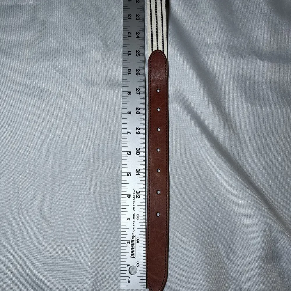 Women's Fossil Belt Cream Blue Stripe w/ Brown Leather Accent Size S EUC